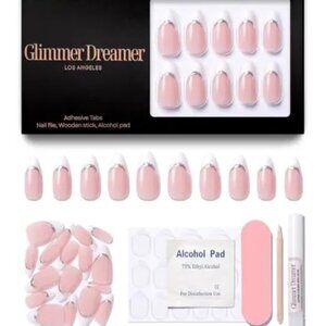 Glimmer Dreamer Press On French Mani Reusable Almond Nails 32 Drewdrop Glaze NWT